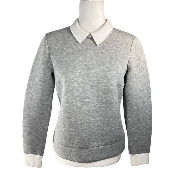 Club Monaco Small Women's Gray White Neoprene Sweatshirt Polo Collar Top - Picture 1 of 13
